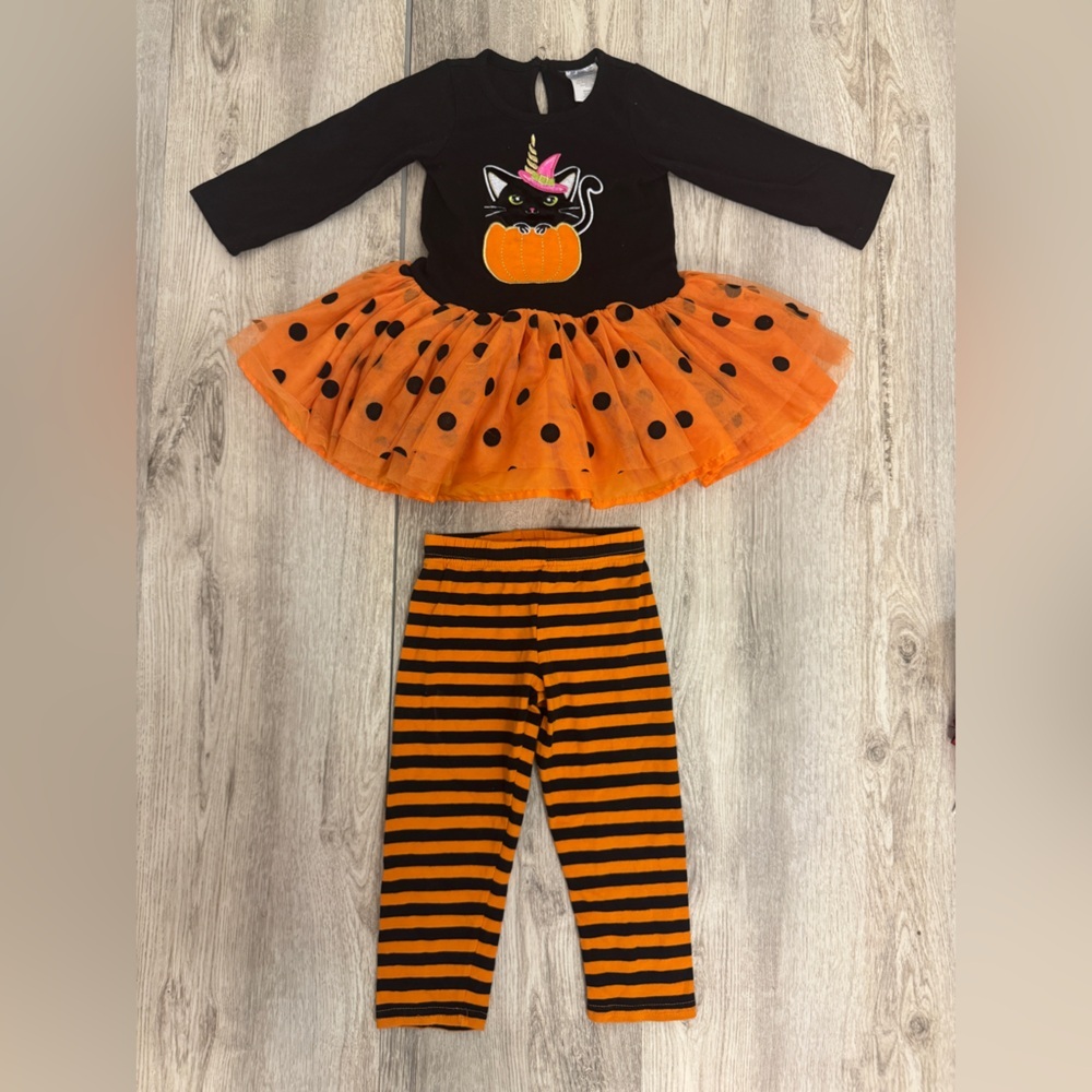 Halloween Black and Orange Matching Set with Pumpkin cat Design